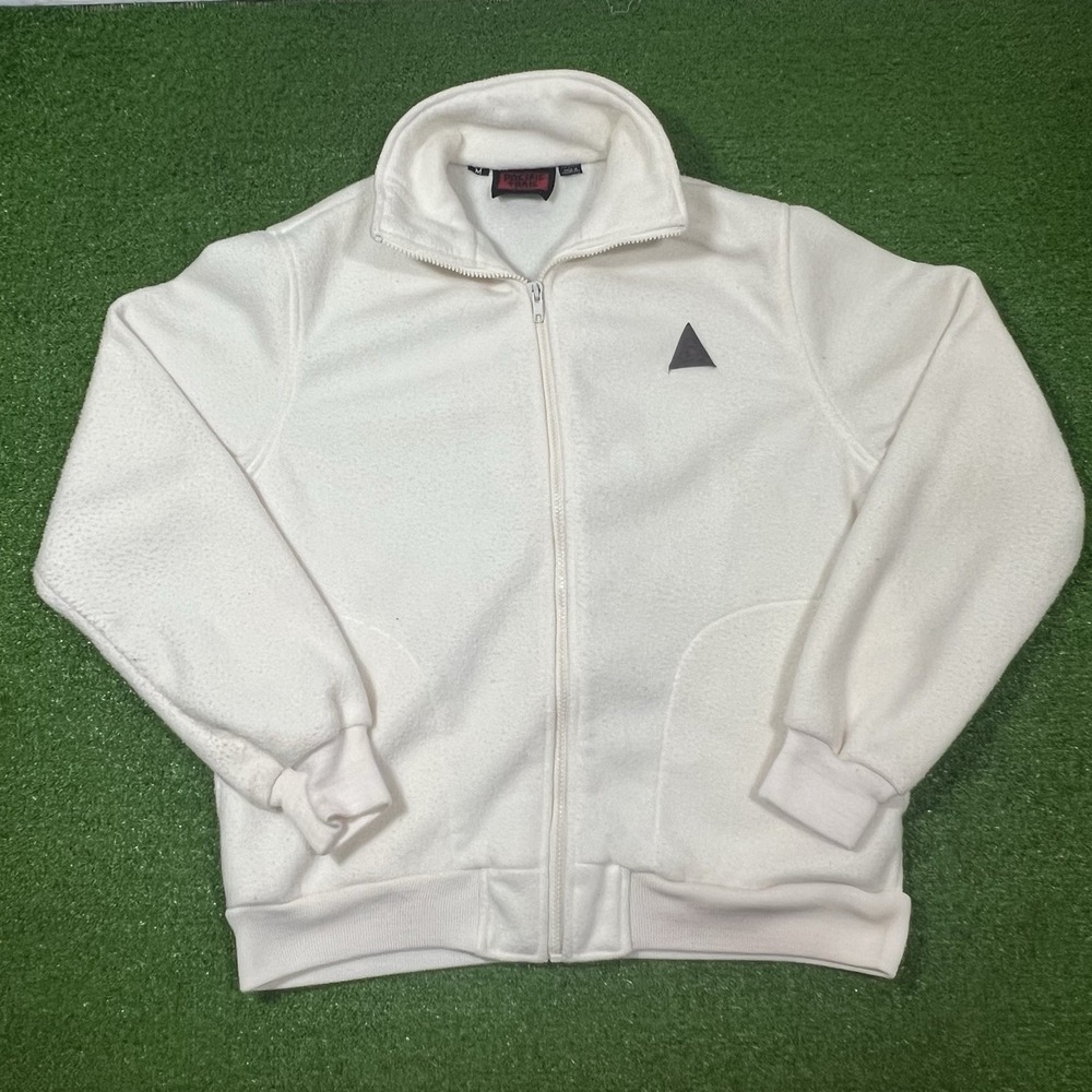 Vintage Pacific Trail Gorpcore Fleece M white Warm Soft Coat 90s Leather Patch